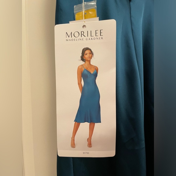 Morilee Style 21721 Midi Silky Satin Bridesmaid Dress - Size 6 - Teal - Picture 7 of 16